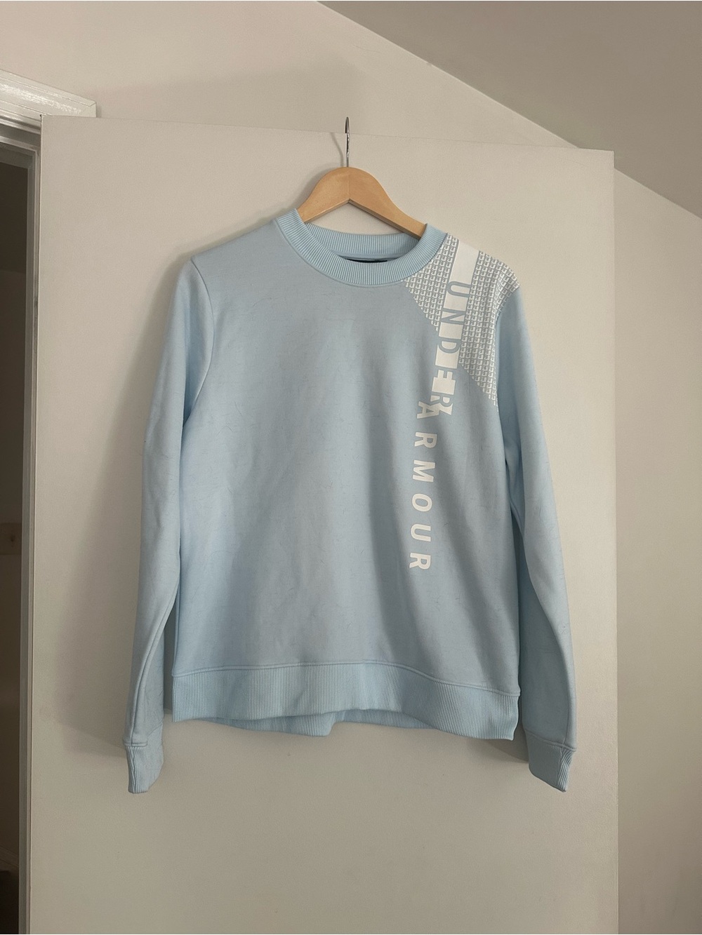 Under Armour Light Blue Crewneck Sweatshirt with White Vertical Logo